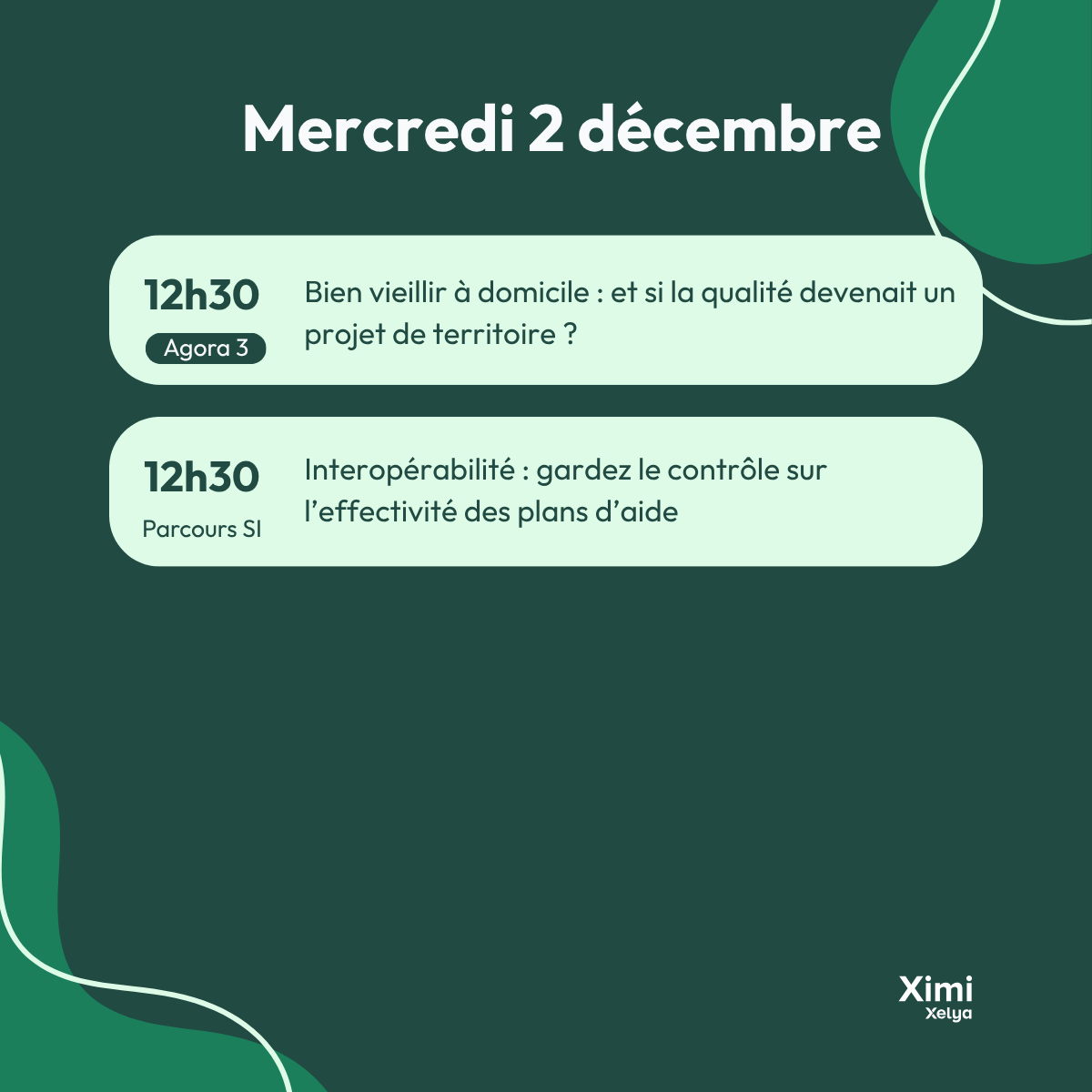 Programme du stand Xelya – mercredi 2 décembre 2026, à 12h30
